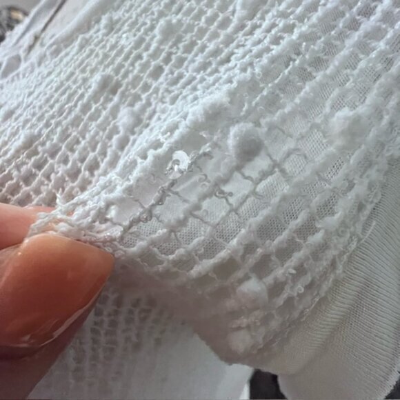 Le Moda White Sleeveless Tunic Sequined Lace Floral Hem Preppy Cottage Coastal L - Picture 12 of 14